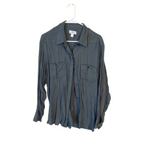 Ann Taylor Loft Gray Rayon Button Down Utility Pocket Shirt Large